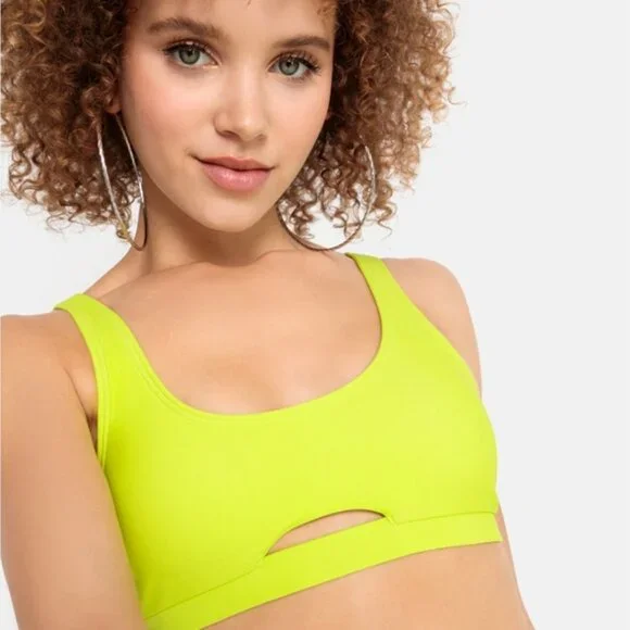 Neon Yellow Ribbed Cutout Bikini Top Size Small - Picture 2 of 9